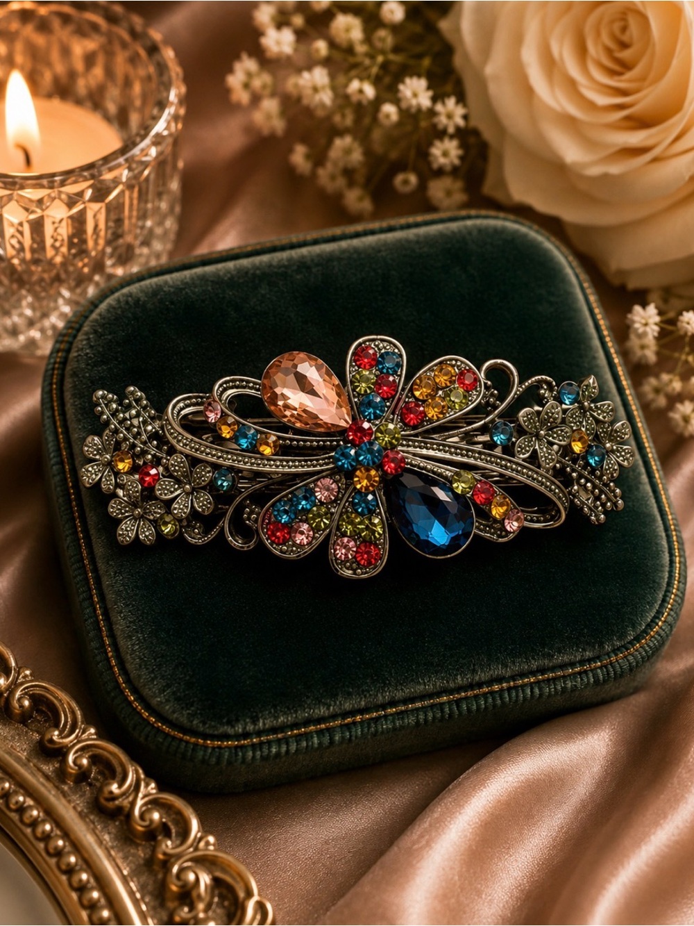Multicolor Crystal Flower Barrette Hair Clip